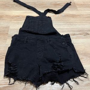Black denim overalls